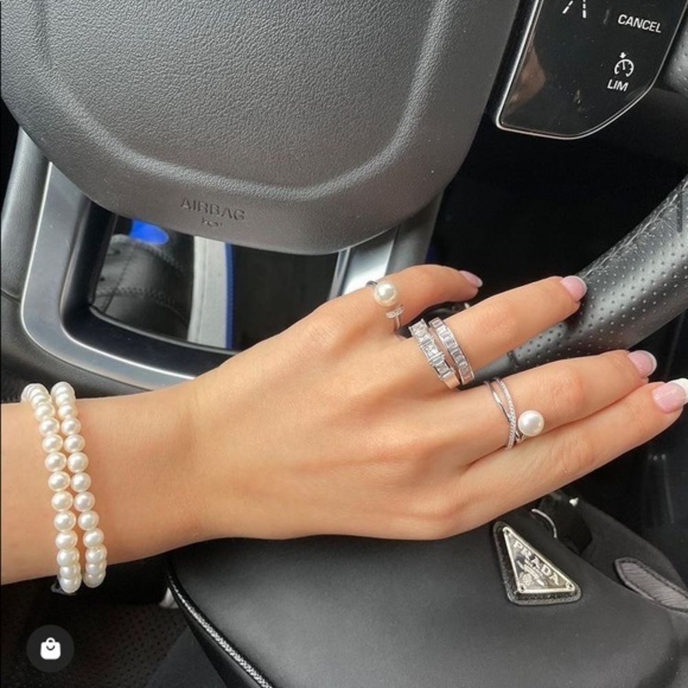 Sterling Silver CZ White Pearl Ring size 5 6 7 8 9